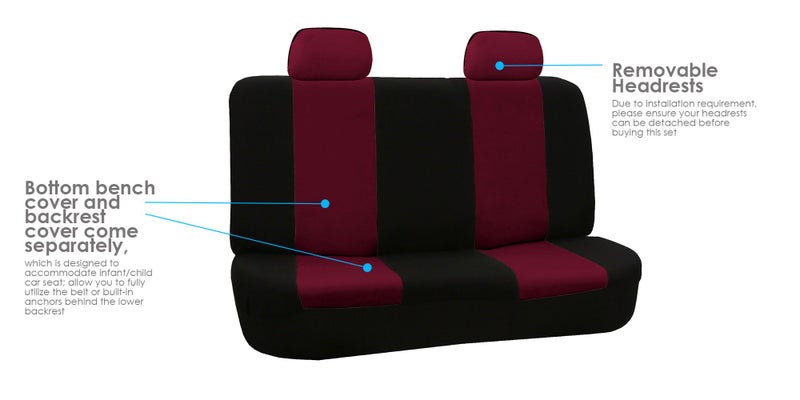 FH Group Flat Cloth Seat Covers Front Seat and Solid Rear Bench Full Set with Gift - Universal Fit for Cars, Trucks & SUVs (Burgundy) - Image 5